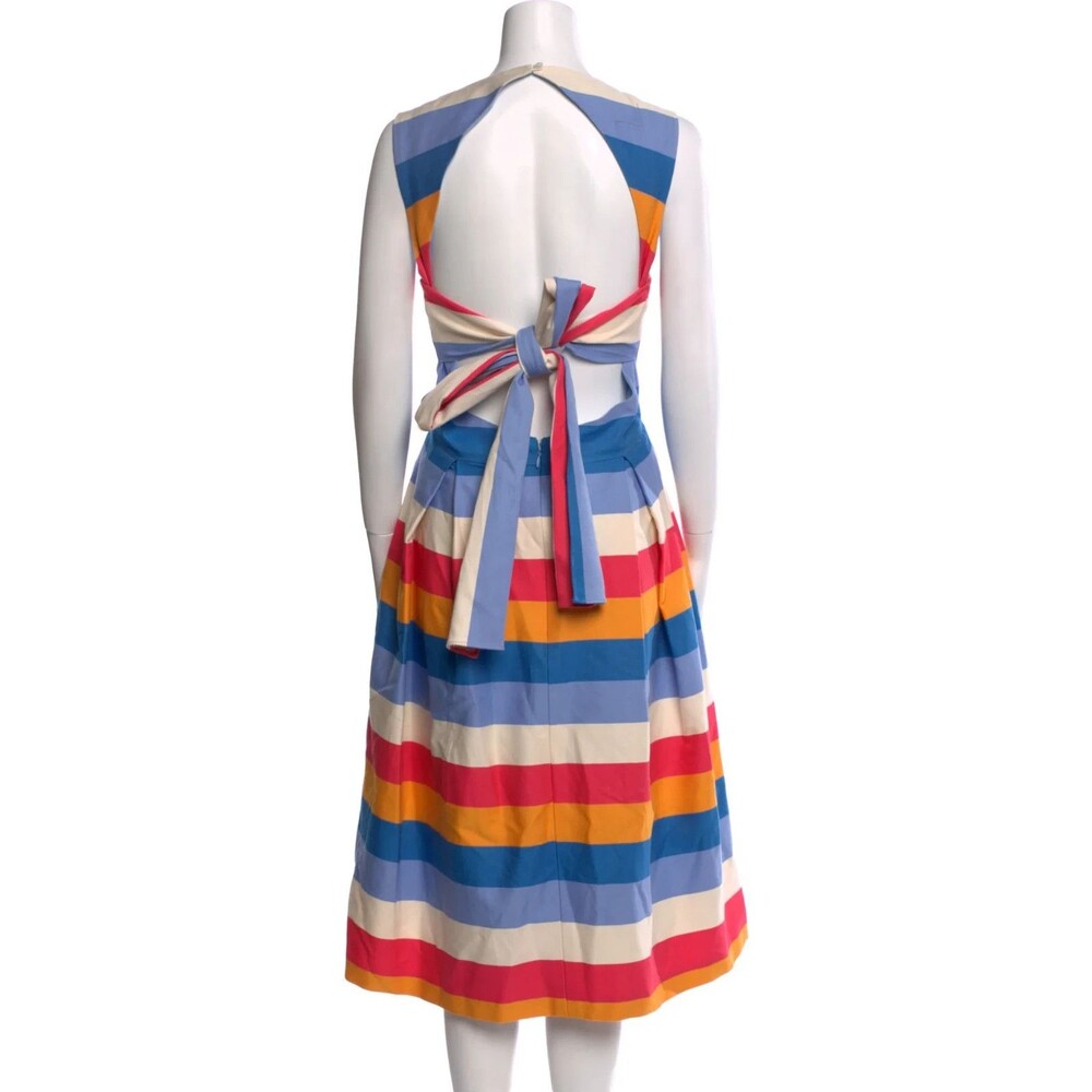 RUNWAY $2590 Carolina Herrera tie-back striped cotton-blend midi dress Sz 12 - Picture 9 of 10